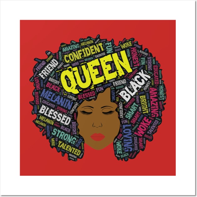 Black Queen Afro Words in Hair Wall Art by blackartmattersshop